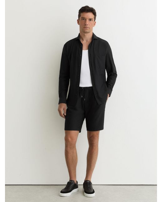 Reiss Black Seersucker Drawstring Shorts for men