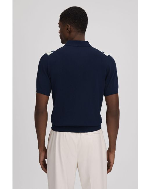 Reiss Blue Selwood - Navy/white Colourblock Zip-through T-shirt for men