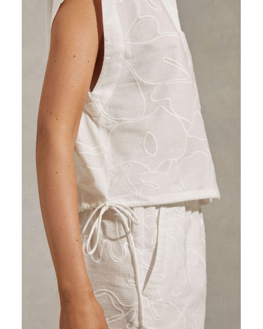 Reiss Nia - White Cotton Embroidered Shirt