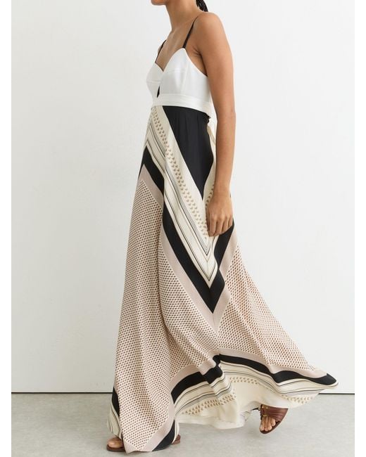 Reiss Natural Myra Scarf-Print Tie-Back Maxi Dress
