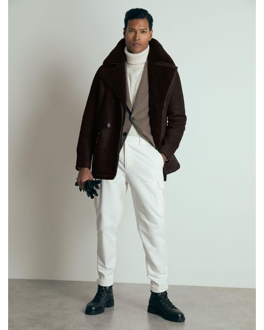 Reiss Brown Stringer Shearling Jacket Sheepskin Plain for men