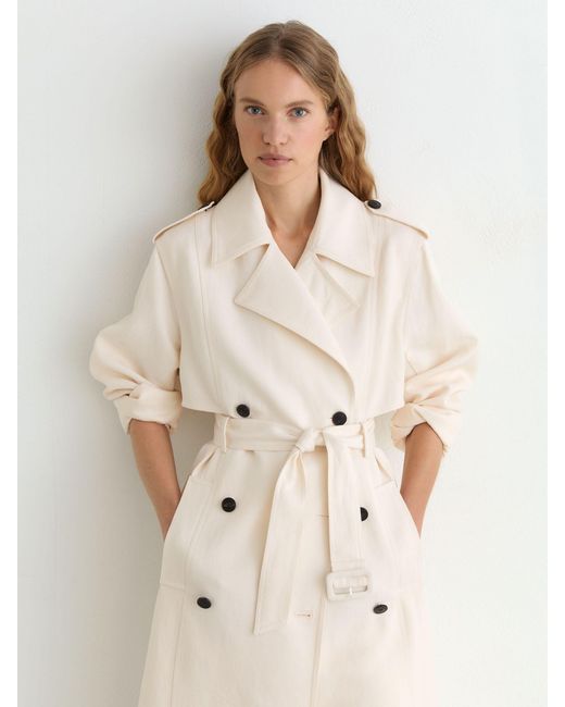 Reiss White Double-Breasted Trench Coat With Linen