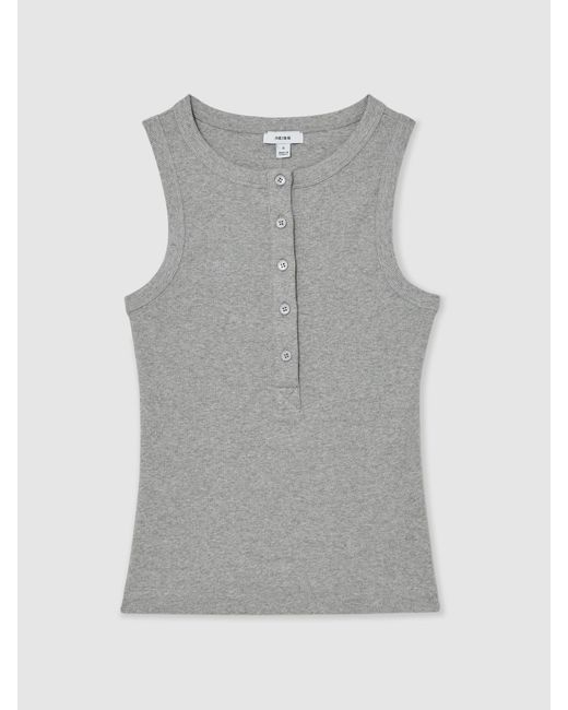 Reiss Gray Stretch-Cotton Ribbed Henley Vest
