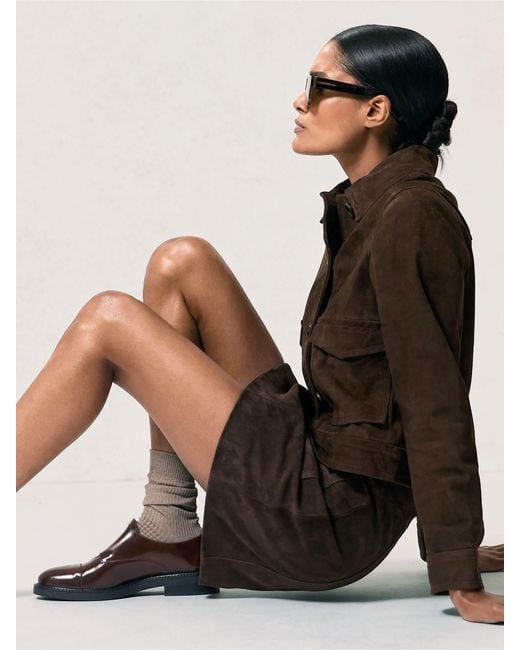 Reiss Black Suede - Chocolate Brown Hanson Suede Trucker Jacket, Us 8