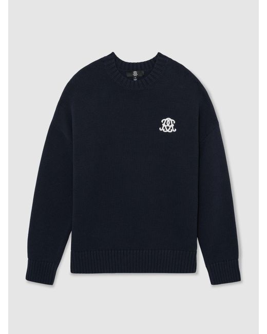 Reiss Blue Monogram-Embroidered Relaxed Jumper for men