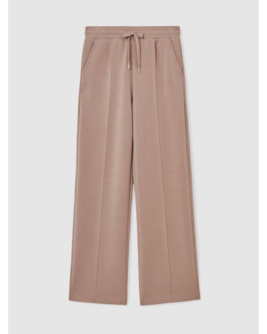Reiss Natural Jemma - Taupe Neutral Premium Interlock Wide-leg Joggers, L Long (us 12-14)