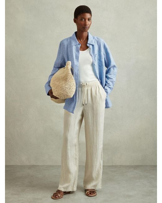 Reiss Belle - Blue Linen Button-through Shirt, Us 6