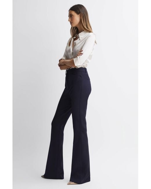 Reiss Navy Flared High Rise Trousers in Blue