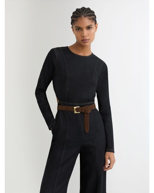 Reiss Multicolor Wide-Leg Open-Back Denim Jumpsuit
