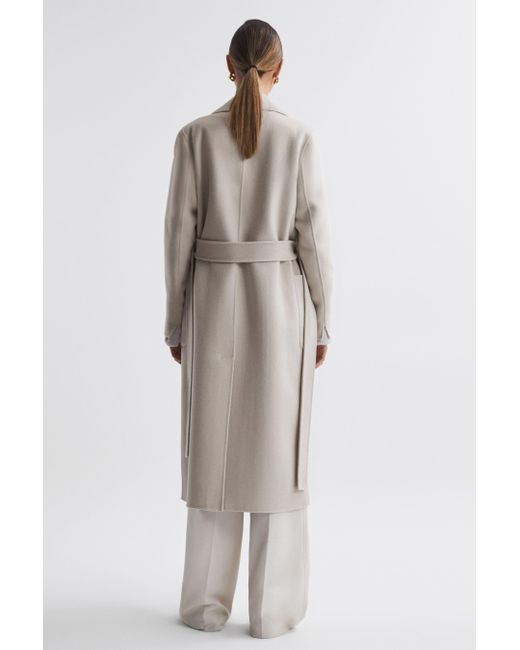 Reiss Multicolor Lucia - Stone Long Wool Blend Blindseam Coat
