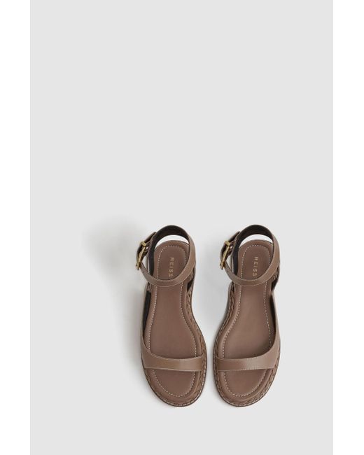 Reiss White Gabi - Tan Leather Plait Detail Sandals