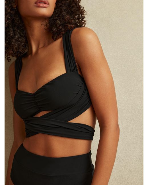 Reiss Natural Cristina - Black Wrap Design Bikini Top, Us 12