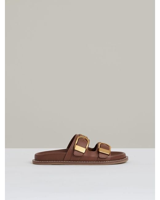 Reiss Natural Ella - Tan Leather Buckled Slip-on Sandals, Us 8 (uk 6)