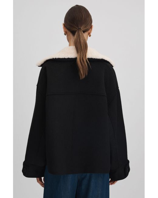 Meotine Black Wool Blend Shearling Collar Jacket