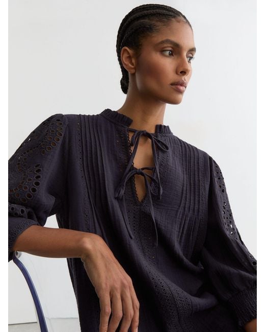 Reiss Blue Cotton Cheesecloth Broderie Mini Dress
