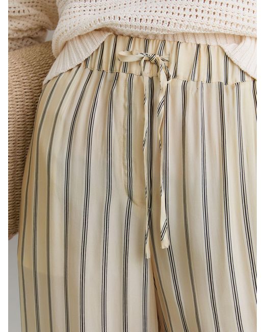 Reiss Natural Neutral & Lyocell Striped Wide-Leg Trousers
