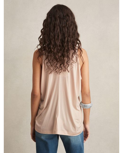 Reiss Natural Draped V-Neck Sleeveless Top