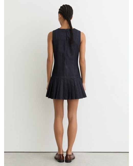 Reiss Blue Sleeveless Pleated Denim Mini Dress