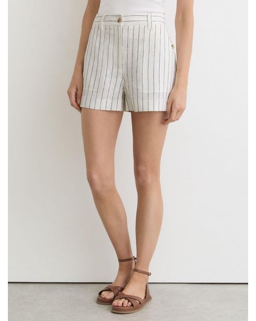 Reiss Multicolor Ashby - White/navy Linen Pinstripe Shorts, Us 0