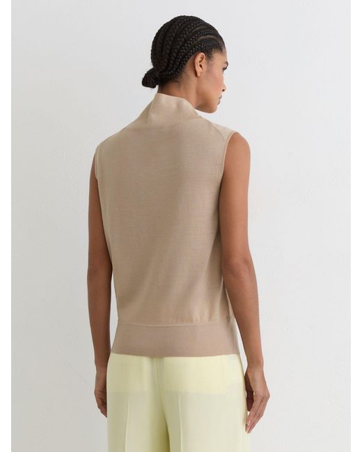Reiss Natural Honey - Neutral Wool Funnel-neck Sleeveless Knit Top, M (us 8-10)