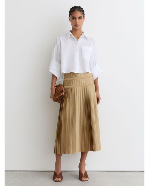 Reiss White Pleated Midi Skirt