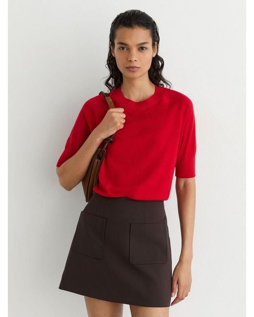 Reiss Red Merino Wool Crew-Neck T-Shirt