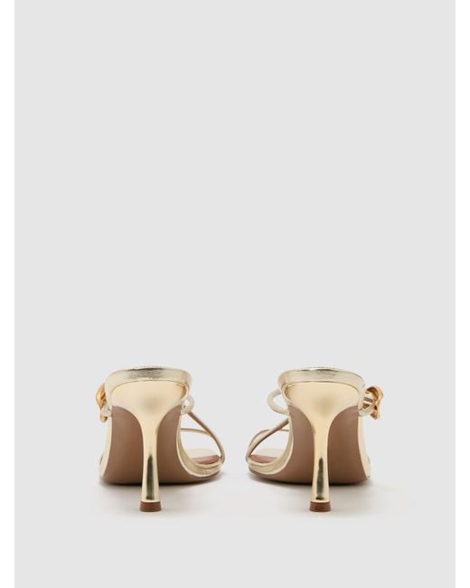 Reiss Natural Alex - Gold Leather Metallic Detail Heeled Sandals, Us 8 (uk 6)