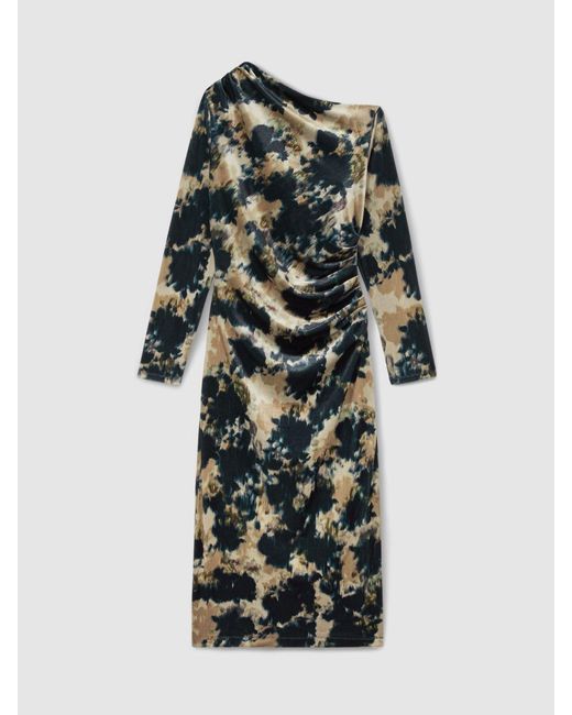 Reiss Natural Velvet Abstract Print Off The Shoulder Dress