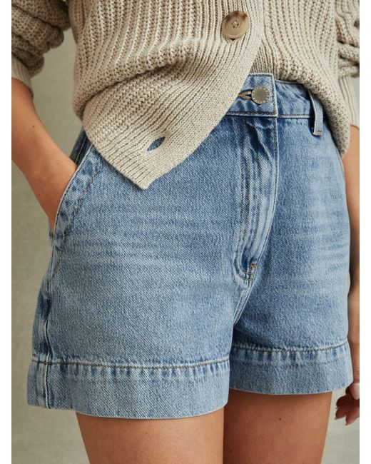 Reiss Blue Olivia Denim Shorts Cotton Plain