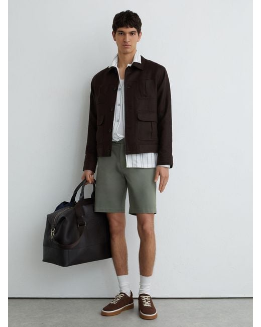 Reiss Black Cotton Chino Shorts With Stretch for men