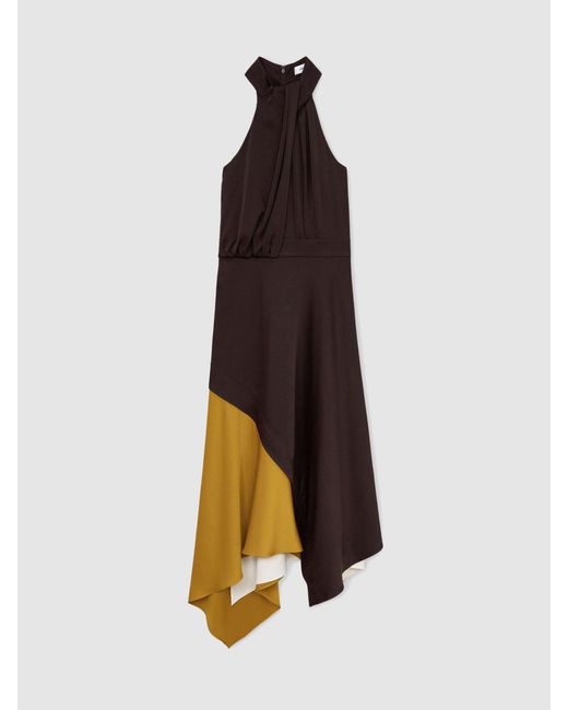 Reiss White Burgundy & Colour-Block Layered Midi Dress