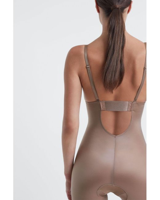 Spanx Shapewear Firming Plunge Low-back Mid-thigh Bodysuit in Natural