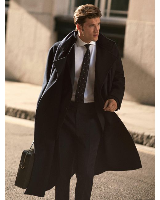 Reiss Blue Wool-Blend Blindseam Belted Overcoat for men