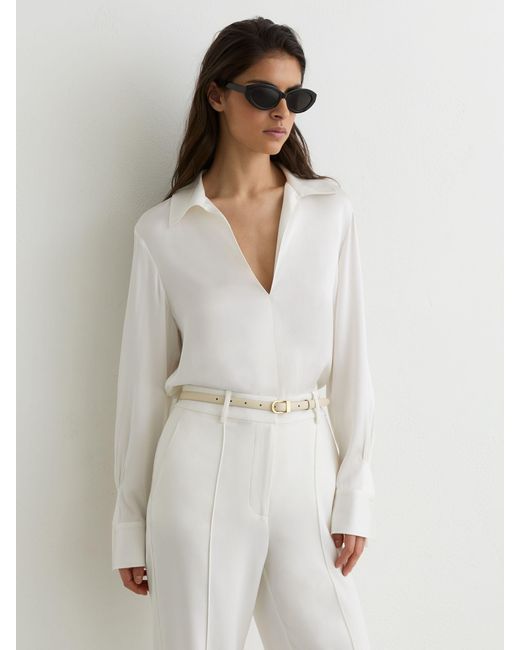 Reiss White Silk-Blend Open-Collar Shirt