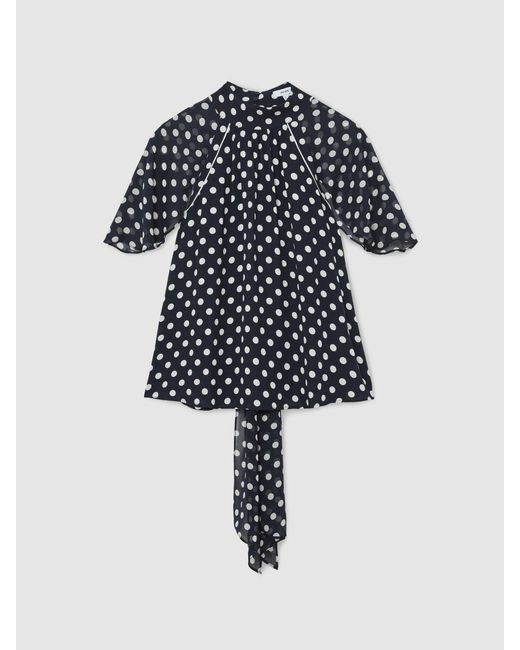 Reiss Multicolor Polka-Dot Tie-Neck Blouse