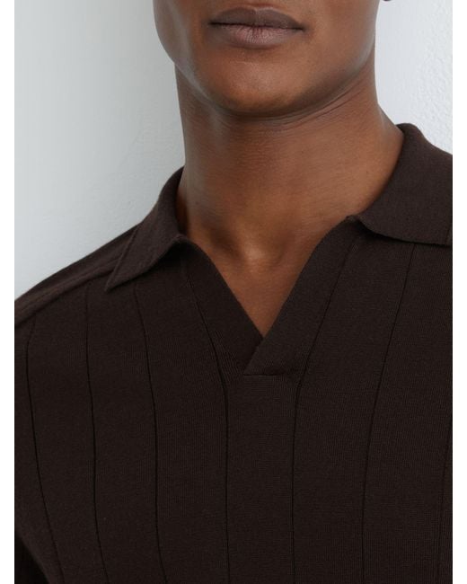 Reiss Black Chelmsford - Chocolate Brown Wool Wide-rib Polo Jumper, M for men