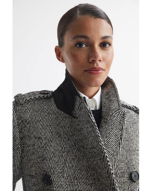 Reiss Jesse Grey Wool Blend Herringbone Coat in Black Lyst