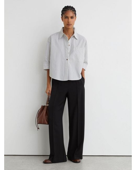Reiss Natural Wilde - Black Wide-leg Elasticated-waist Trousers, Us 8 R
