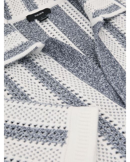 Reiss Gray Soft & Cotton-Blend Crochet Stripe Polo Shirt for men