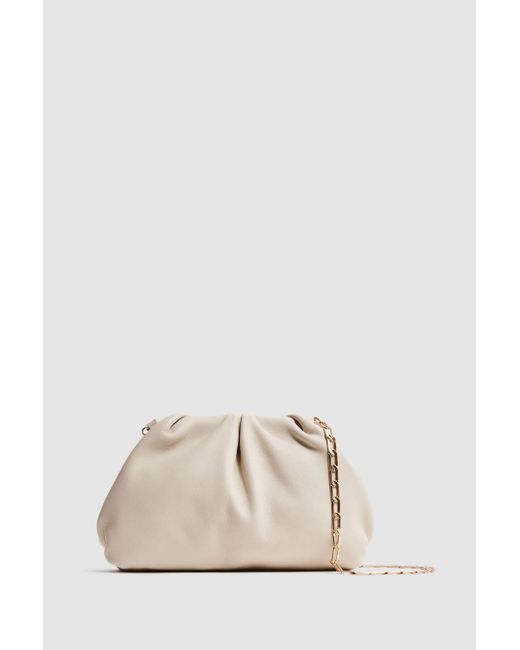 Reiss Natural Elsa Clutch Bag - White Nappa Leather Plain