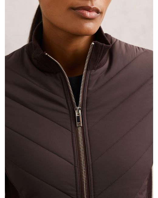 Reiss Brown Hybrid Quilted Zip-Through Knit Jacket