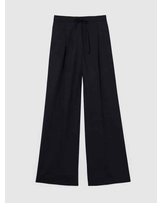 Reiss Blue Petite Wool-Blend Drawstring Wide-Leg Suit Trousers
