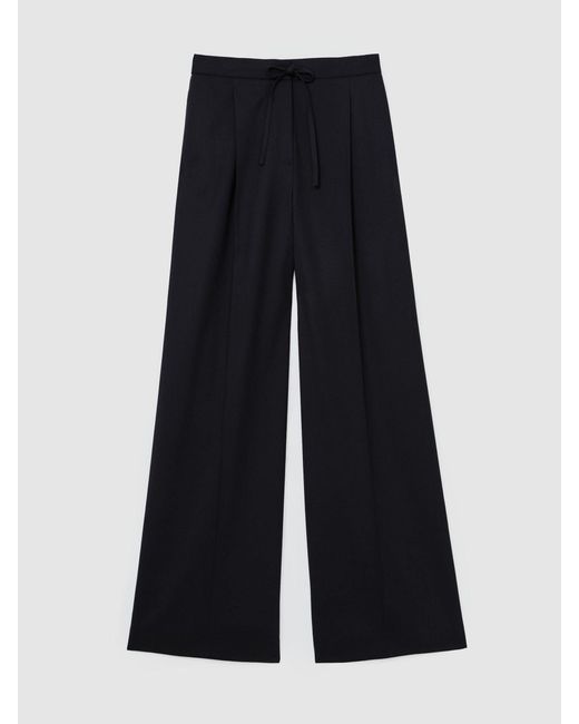 Reiss Blue Petite Wool-Blend Drawstring Wide-Leg Suit Trousers
