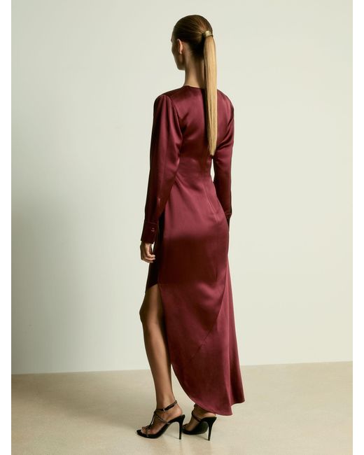 Reiss Red Petite Satin Asymmetric Draped Maxi Dress