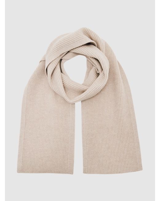 Reiss Natural Chesterfield - Light Oatmeal Melange Merino Wool Rib-knit Scarf, One for men