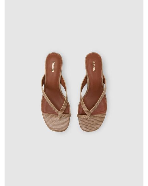 Reiss White Leather Lizard-Effect Kitten-Heel Sandals