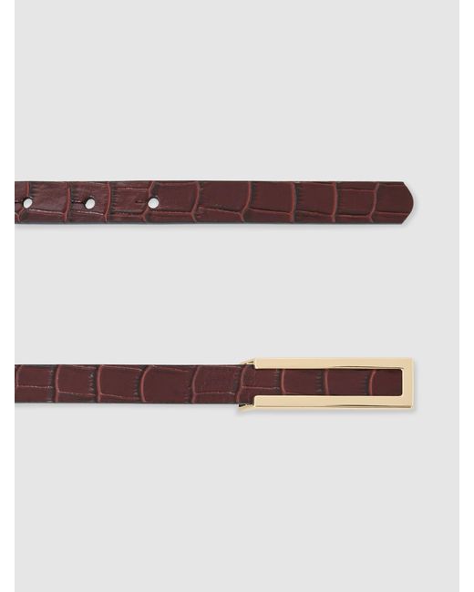 Reiss White Bronya - Burgundy Leather Crocodile-effect Belt, M (us 8-10)