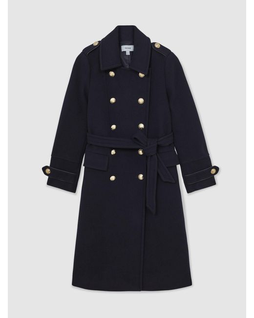 Reiss Blue Wool-Blend Double-Breasted Coat