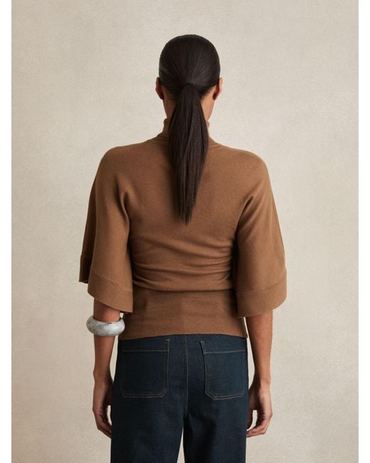 Reiss Blue Merino Wool Batwing Roll-Neck Jumper
