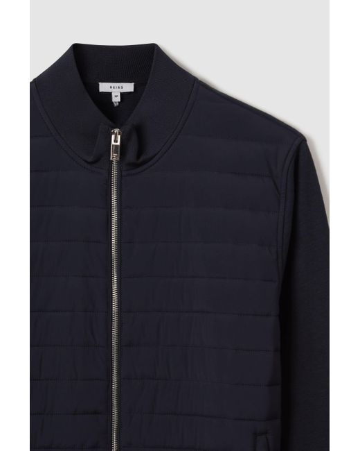 Reiss Blue Flintoff - Navy Hybrid Quilt And Knit Zip-through Jacket, Uk 2x-large for men